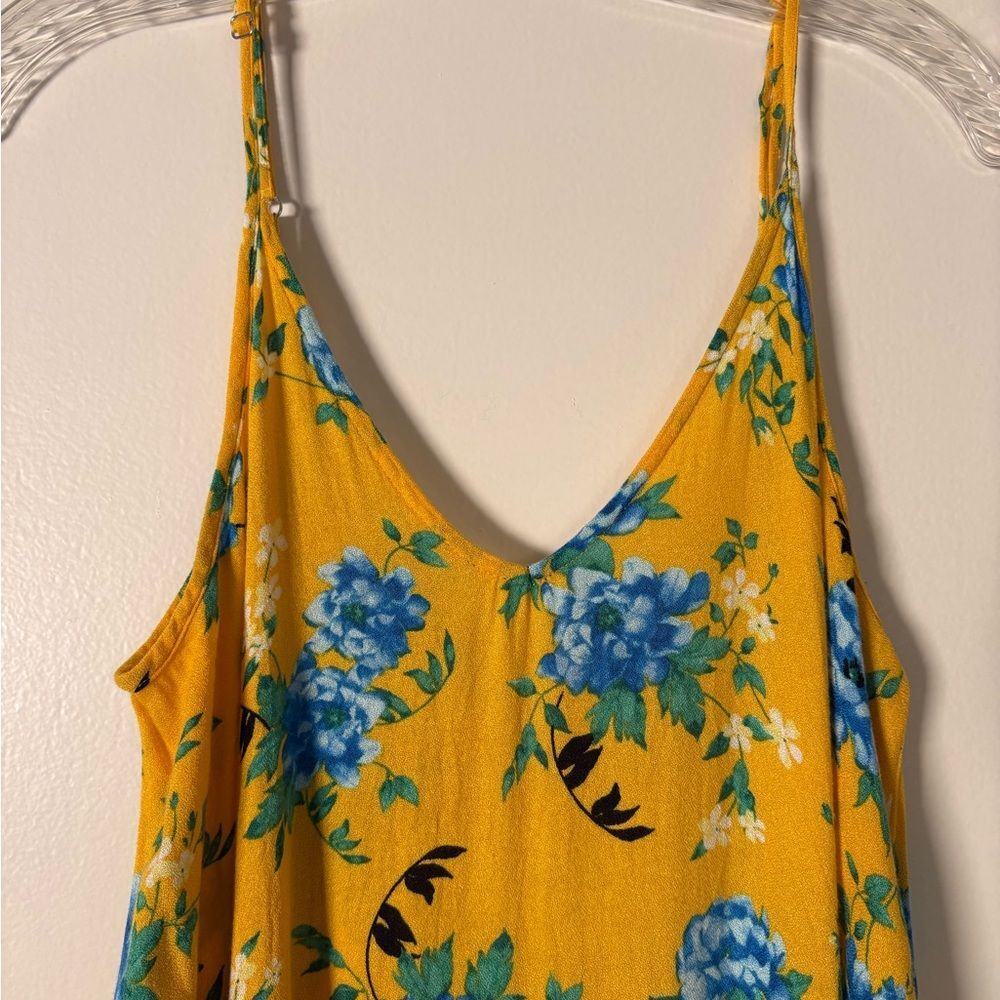Love Stitch Floral Maxi Dress S M Yellow Gauze Boho Tiered Pocket Vacation Cami - Picture 7 of 10